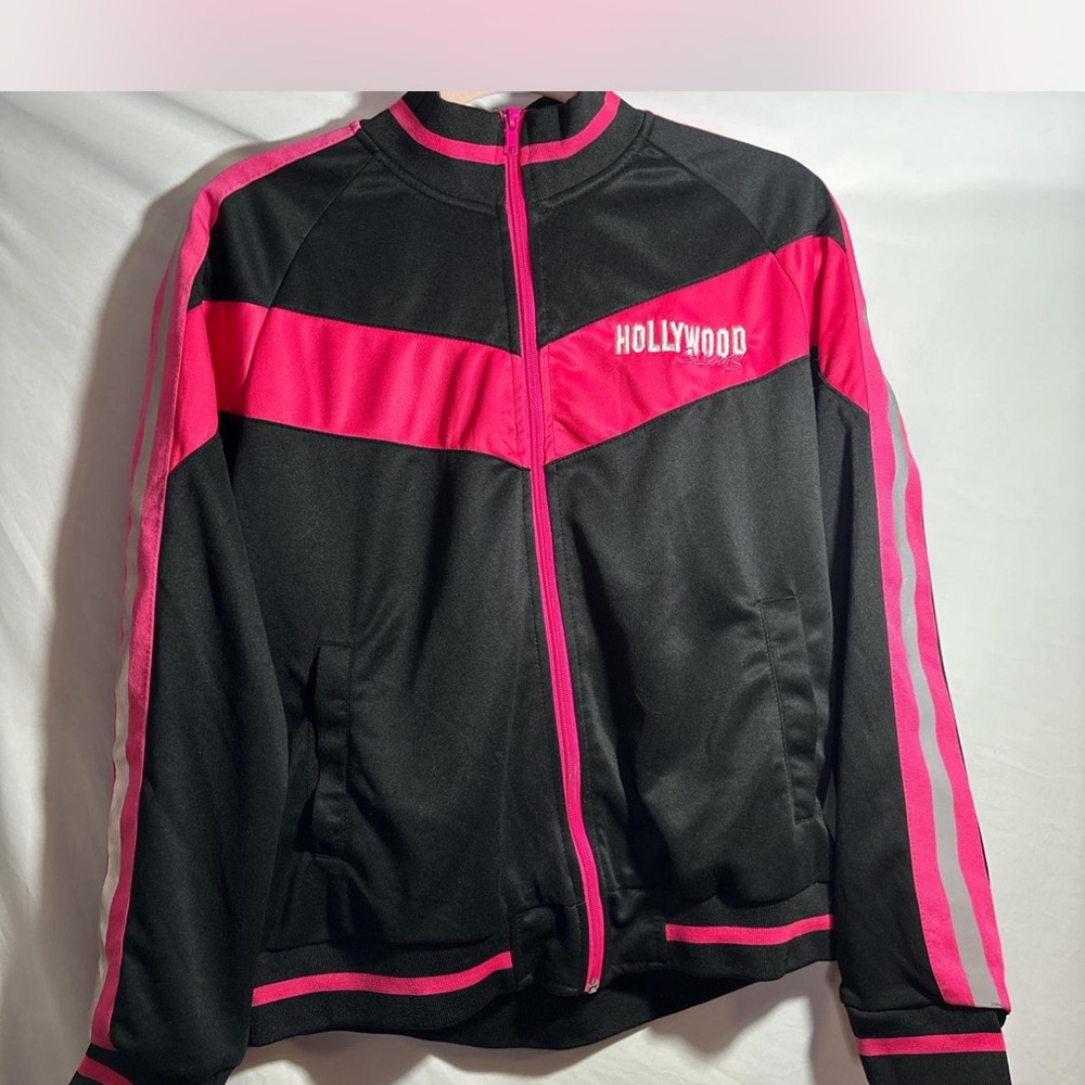 Hollywood Women's Black and Pink Varsity Jacket